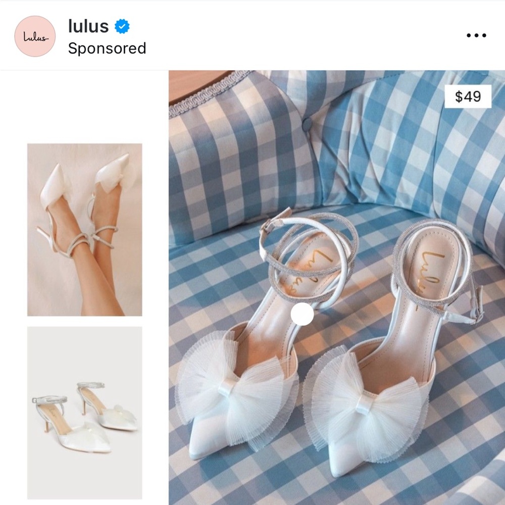 Lulus Lelanee White Satin Rhinestone Bow Ankle Strap Pumps